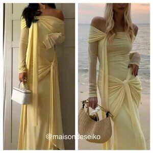 Deme by Gabriella Maxi Dress Heloise Gown Butter Yellow Off Shoulder size XS